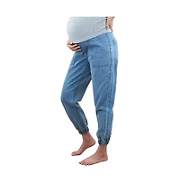 Indigo Poppy Maternity Jogger Jeans with Belly Band