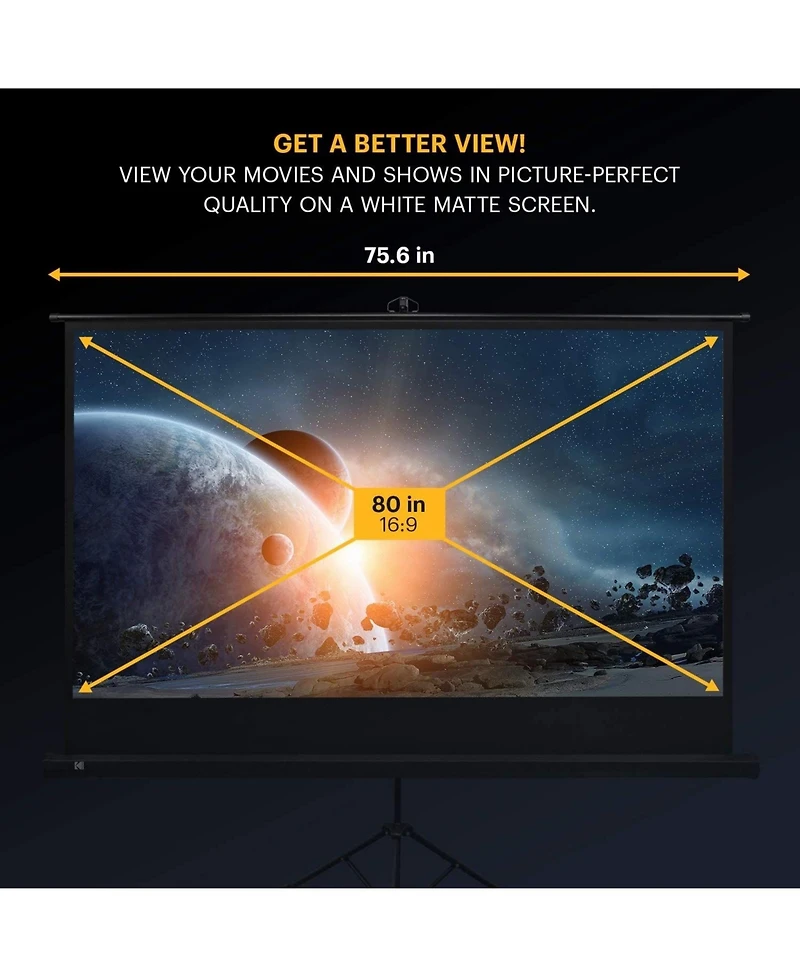 Kodak 80" Portable Projector Screen with Stand & Lightweight Carry Bag