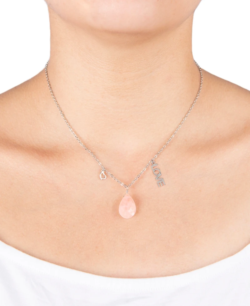 Macy's Rose Quartz Pear Shape Bead 16mm Love Charm Necklace in Fine Silver Plated Brass