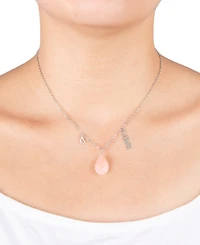 Macy's Rose Quartz Pear Shape Bead 16mm Love Charm Necklace in Fine Silver Plated Brass