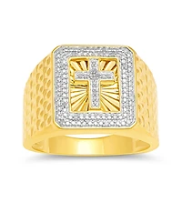 Men's Diamond Cross Ring (1/10 ct. t.w.) in 18k Gold-Plated Sterling Silver