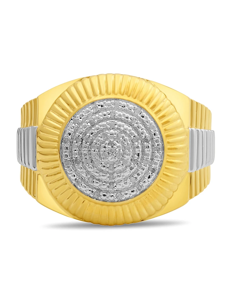 Men's Diamond Two-Tone Circle Cluster Style Ring (1/10 ct. t.w.) in 18k Gold-Plate Sterling Silver (Also in Sterling Silver)