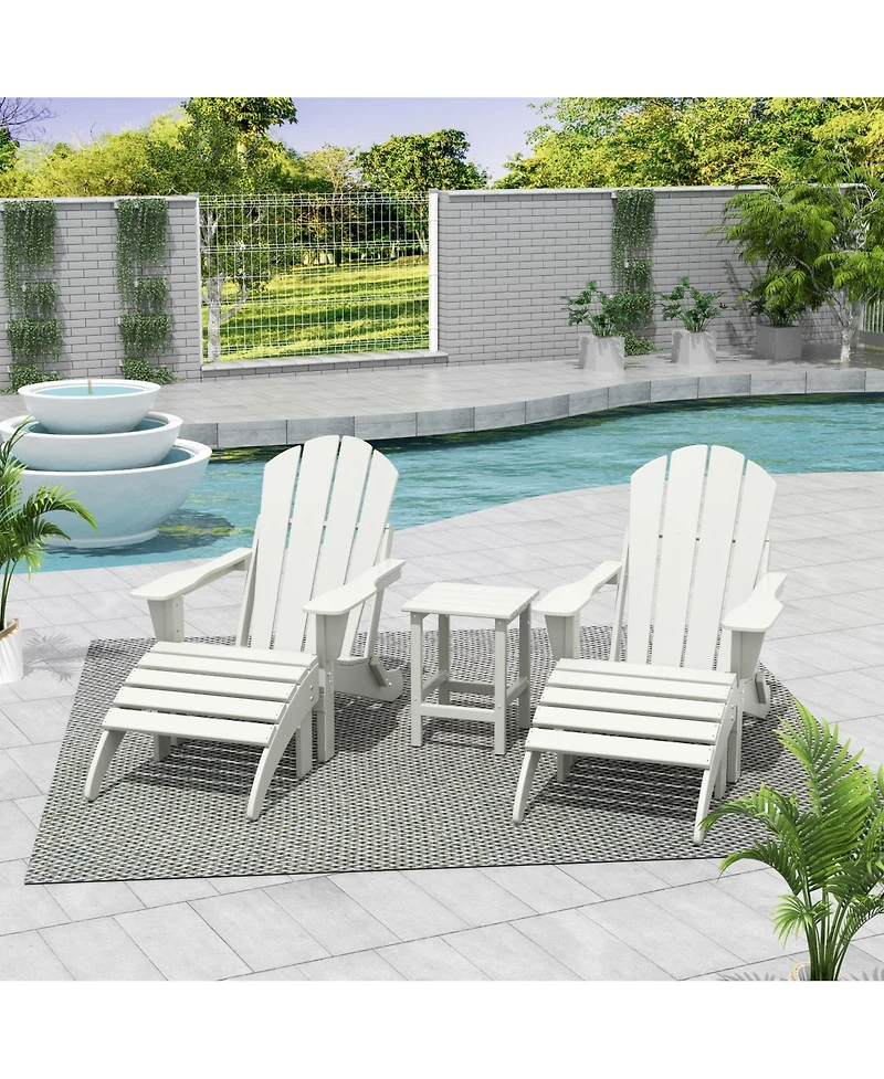 WestinTrends 5 Piece Outdoor Adirondack Folding Chair with Ottoman Side Table Set