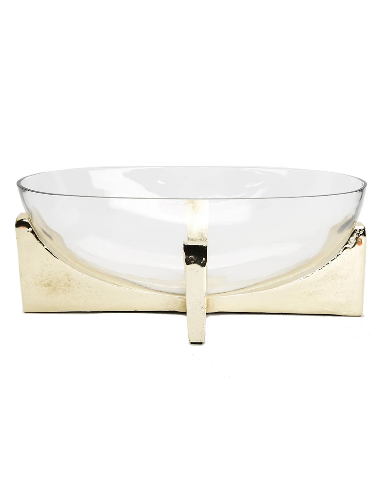Classic Touch Glass Oval Bowl on Block Base