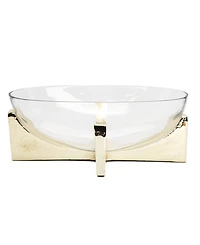 Classic Touch Glass Oval Bowl on Block Base