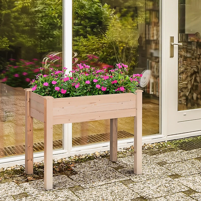 Outsunny Elevated Natural Garden Plant Sd Outdoor Flower Bed Box Wooden