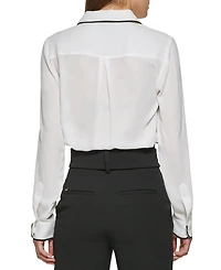 Dkny Petite Piped-Trim Button-Up Blouse, Created for Macy's
