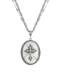 Symbols of Faith Pewter Cross White Howlite Oval Necklace