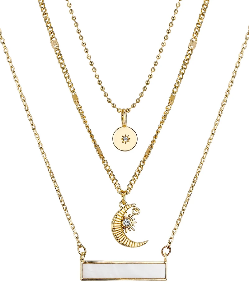 14K Gold Flash-Plated 3-Piece Celestial Layered Pendant Set