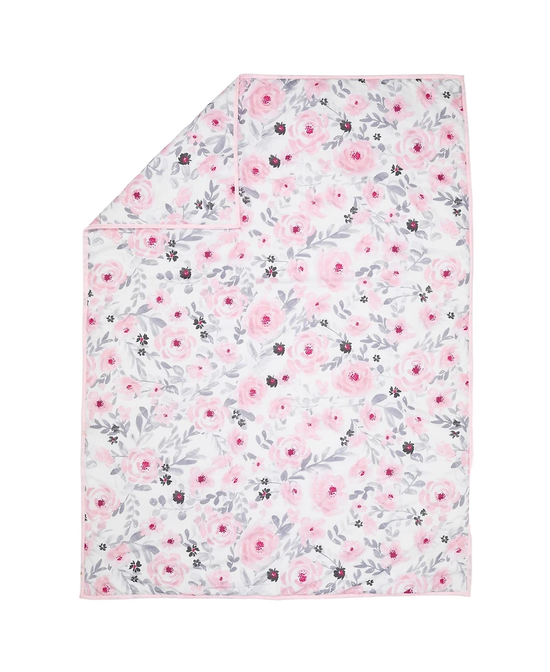 Bedtime Originals Toddler Blossom 4-Piece Pink/Gray Watercolor Floral Bedding Set