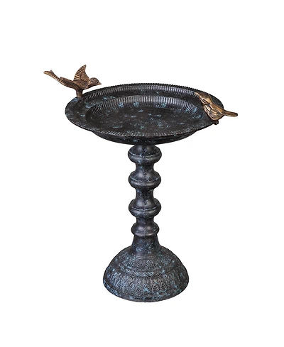 Evergreen Garden Cast Metal Bird Bath on Pedestal 20 x 19 x 15 Inches