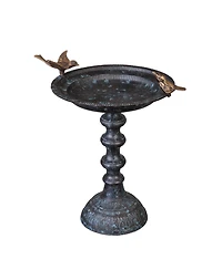 Evergreen Garden Cast Metal Bird Bath on Pedestal 20 x 19 x 15 Inches