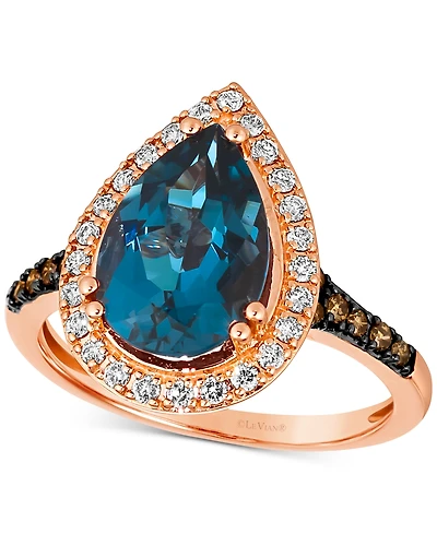Le Vian Deep Sea Blue Topaz (3 ct. t.w.) & Diamond (3/8 Teardrop Halo Ring 14k Rose Gold