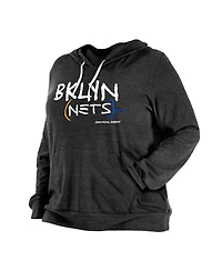 Women's New Era Black Brooklyn Nets Plus Size 2022/23 City Edition Bi-Blend Long Sleeve Hoodie T-shirt