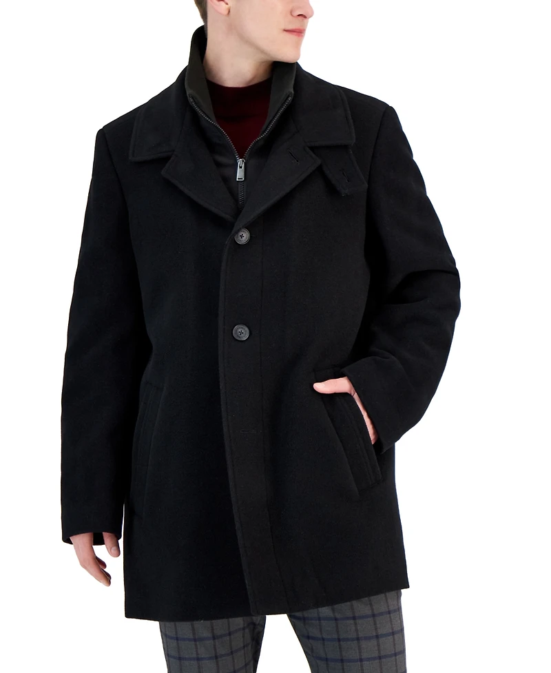 Calvin Klein Men's Classic Fit Black Wool Blend Overcoat