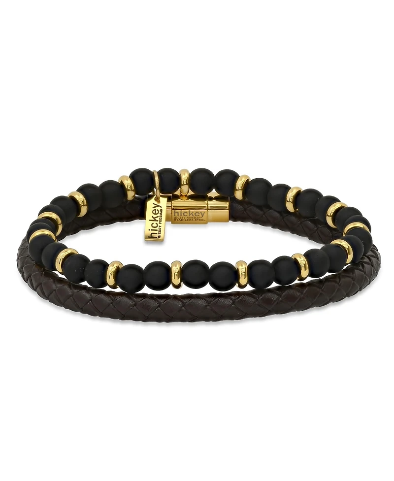 hickey by Hickey Freeman Roll-Braided Genuine Leather Bracelet, 2 Piece Set