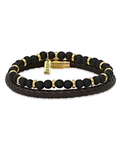 hickey by Hickey Freeman Roll-Braided Genuine Leather Bracelet, 2 Piece Set