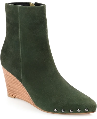 Journee Signature Women's Reeya Studded Stacked Wedge Booties