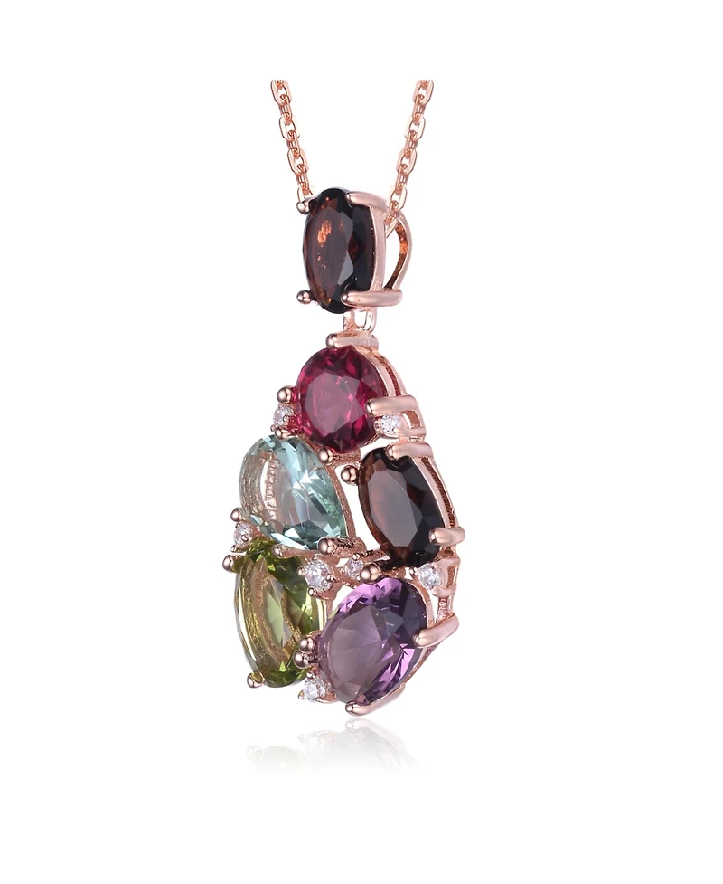 Sterling Silver 18K Rose Gold Plated Multicolored Cubic Zirconia Accent Pendant Necklace