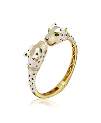 Sterling Silver 14K Gold Plated and Black Cubic Zirconia Panther Swivel Bangle Bracelet