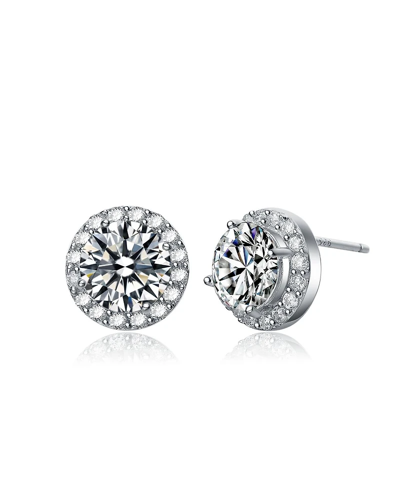 Cubic Zirconia Sterling Silver Round Stud Earrings