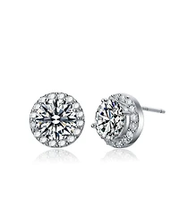 Cubic Zirconia Sterling Silver Round Stud Earrings