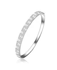 Sterling Silver with Rhodium Plated Clear Round and Green Cubic Zirconia Two-Row Accent Bangle Bracelet