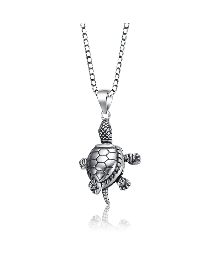 Sterling Silver with Rhodium Plated Turtle Pendant Necklace