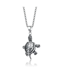 Sterling Silver with Rhodium Plated Turtle Pendant Necklace