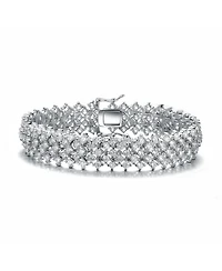Elegant Sterling Silver Bracelet Adorned with Rows of Sparkling Cubic Zirconia Stones
