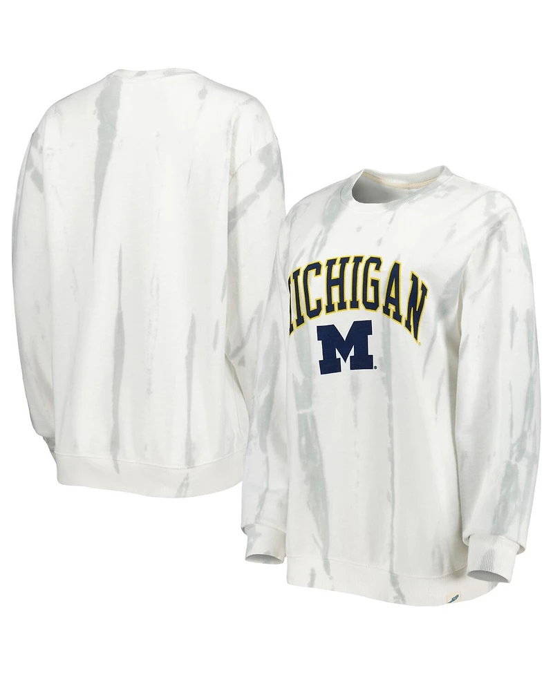 Men's League Collegiate Wear White, Silver Michigan Wolverines Classic Arch Dye Terry Crewneck Pullover Sweatshirt