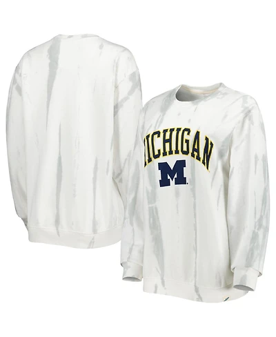 Men's League Collegiate Wear White, Silver Michigan Wolverines Classic Arch Dye Terry Crewneck Pullover Sweatshirt