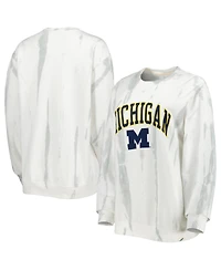 Men's League Collegiate Wear White, Silver Michigan Wolverines Classic Arch Dye Terry Crewneck Pullover Sweatshirt