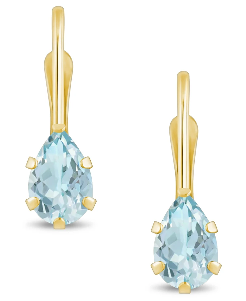 Macy's Aquamarine (3/4 Ct. T.w.) Leverback Earrings 10K Yellow Gold or White