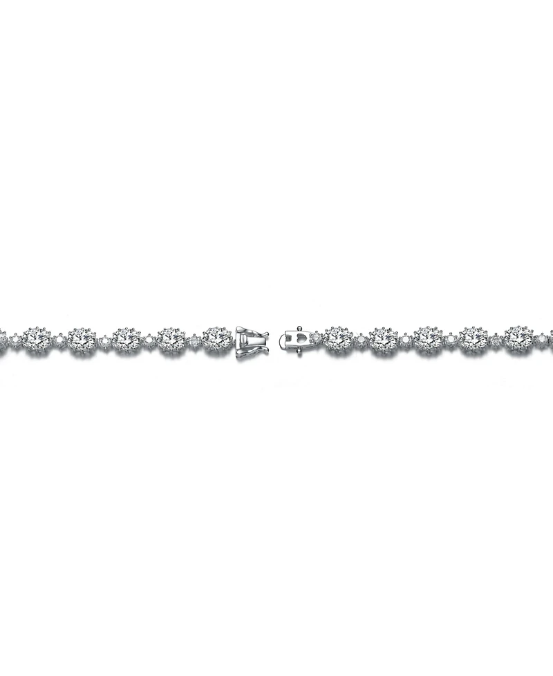 Sterling Silver Rhodium Plated Clear Cubic Zirconia Link Bracelet