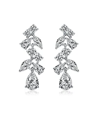Sterling Silver with Rhodium Plated Clear Pear with Marquise and Round Cubic Zirconia Accent Dangle Earrings