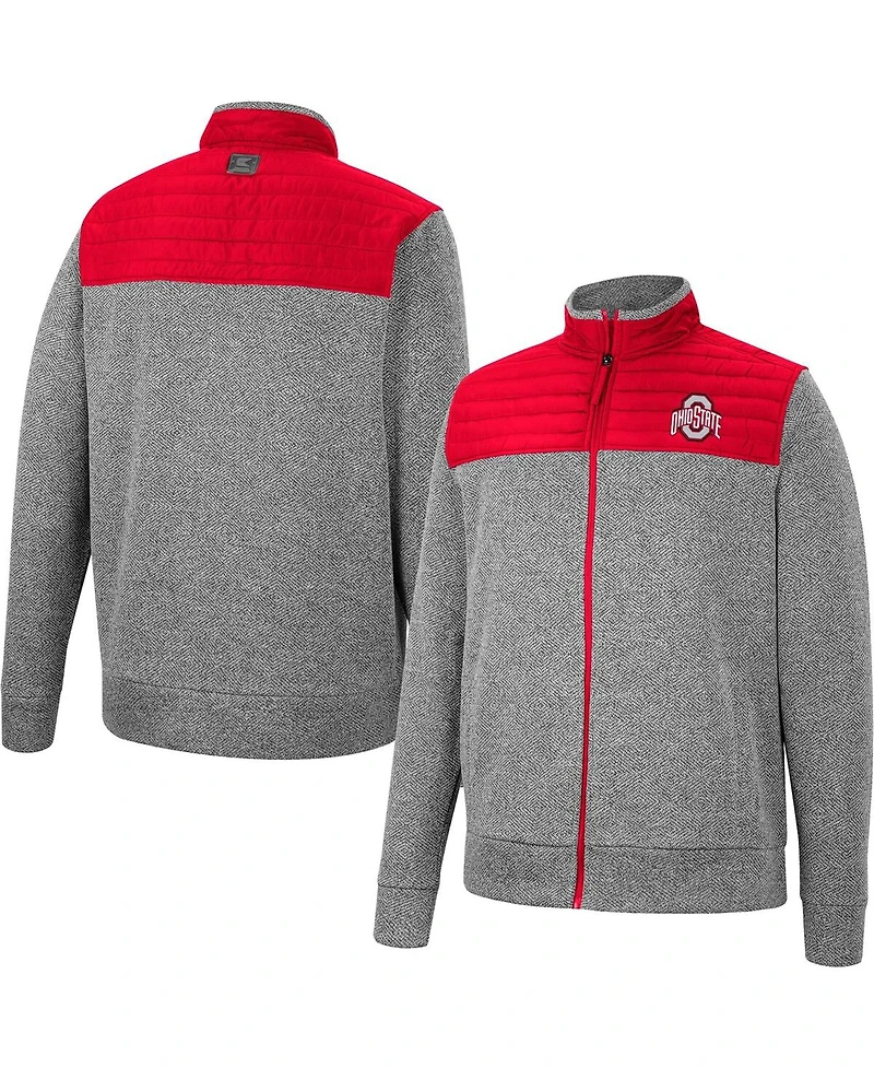 Men's Colosseum Gray, Scarlet Ohio State Buckeyes Putter Herringbone Full-Zip Jacket