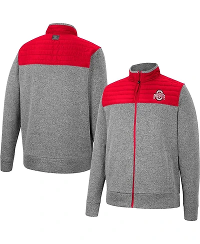 Men's Colosseum Gray, Scarlet Ohio State Buckeyes Putter Herringbone Full-Zip Jacket
