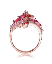 Sterling Silver with Rose Gold Plated Shades of Red Color Marquise Cubic Zirconias Classic Swirl Type Ring