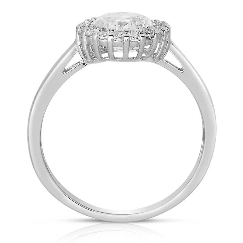 Sterling Silver White Gold Plated Halo Round Clear Cubic Zirconia Solitaire Ring