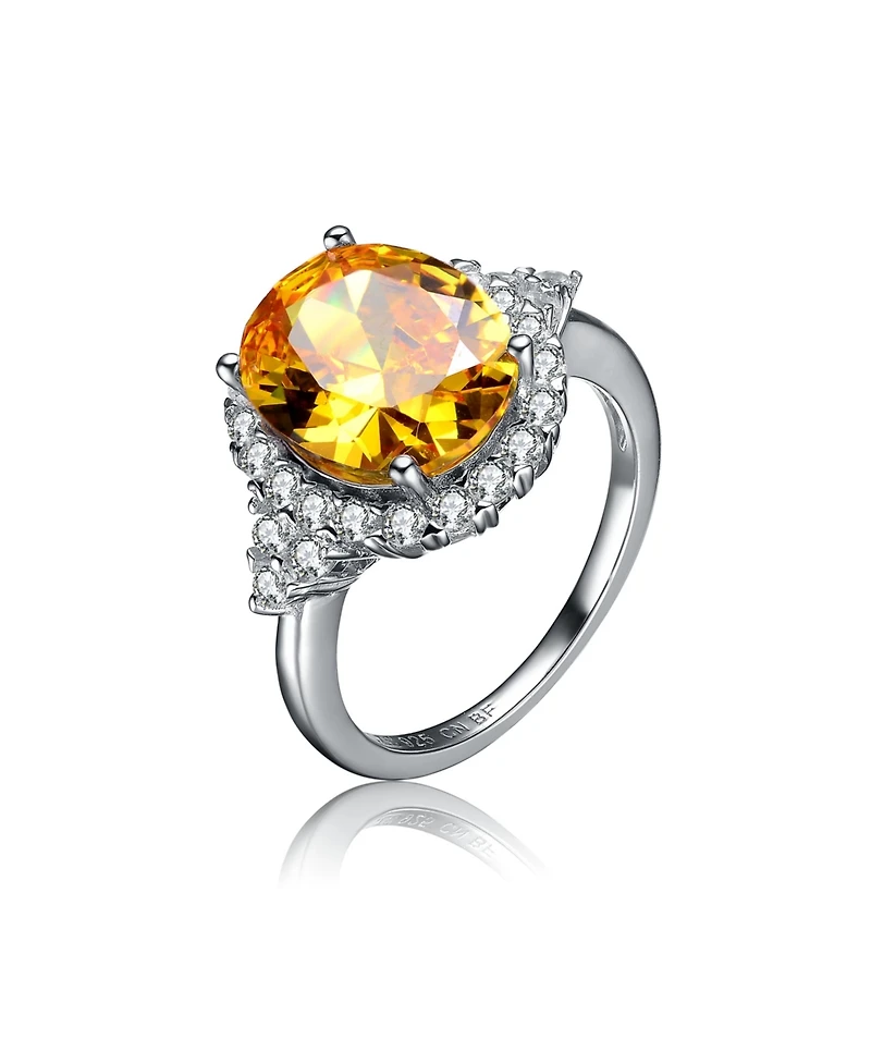 Sterling Silver Yellow Cubic Zirconia Oval Ring