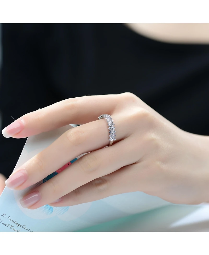 Sterling Silver Rhodium Plated and Cubic Zirconia Band Ring