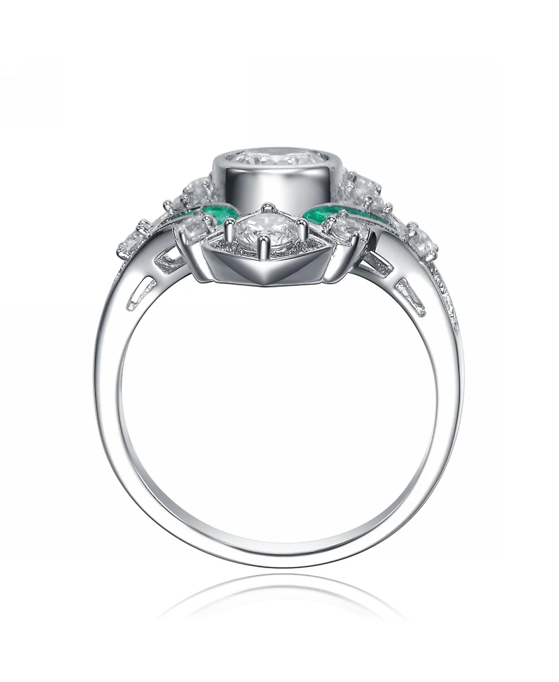 Sterling Silver Baguette and Round Cubic Zirconia Modern Ring