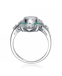 Sterling Silver Baguette and Round Cubic Zirconia Modern Ring
