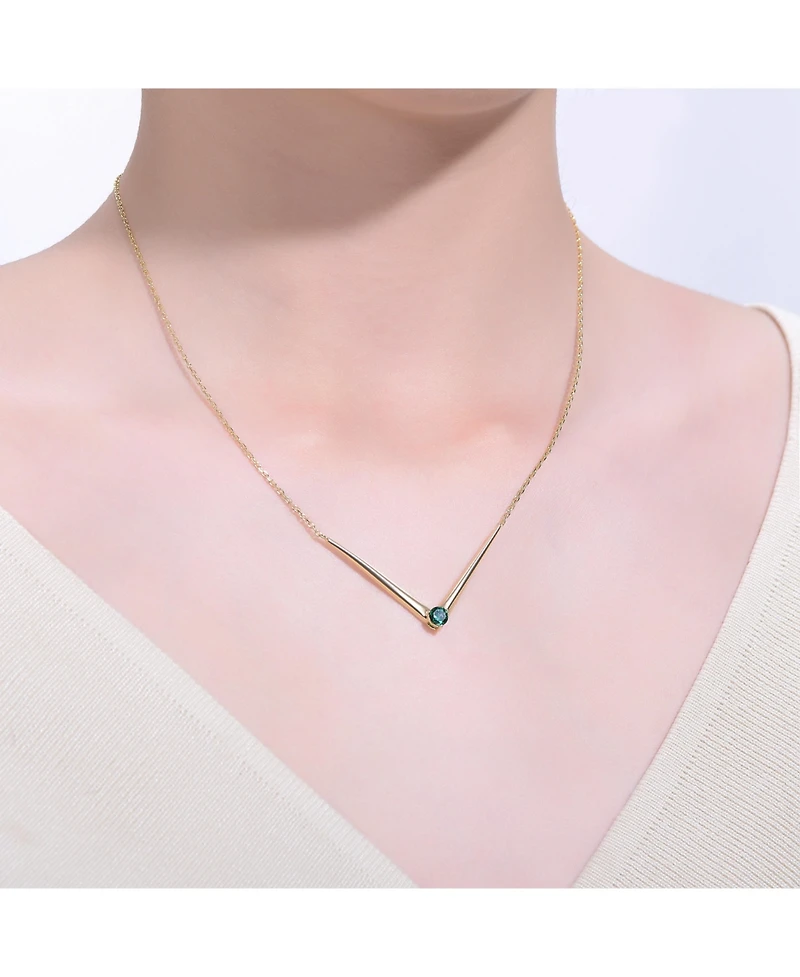 14k Yellow Gold Plated with Green Cubic Zirconia Solitaire Chevron Layering Necklace Sterling Silver