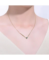 14k Yellow Gold Plated with Green Cubic Zirconia Solitaire Chevron Layering Necklace Sterling Silver