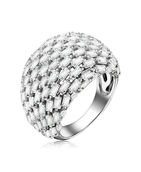 Sterling Silver with Rhodium Plated Clear Green Cubic Zirconia Cluster Dome Ring