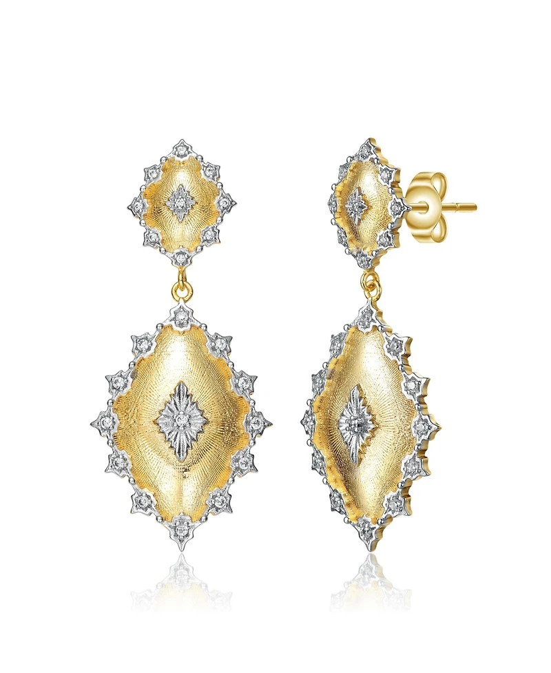 Rhodium and 14K Gold Plated Cubic Zirconia Drop Earrings