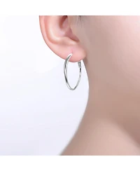 Rhodium-Plated with Cubic Zirconia 3-Stone C-Hoop Earrings Sterling Silver
