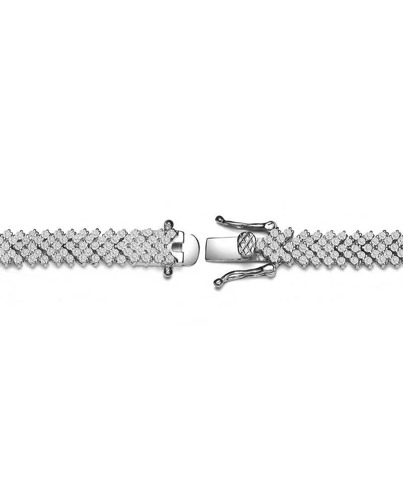 Sterling Silver with Rhodium Plated Clear Round Cubic Zirconia Cluster Arrow Head Style Tennis Bracelet